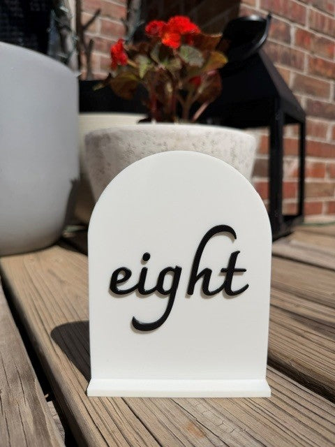 Black arch table number 8 - reusable PLA table number for weddings and events