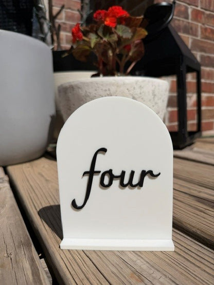 Black arch table number 4 made from PLA plastic for durable event use